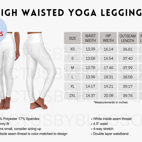 2 Size Chart High Waisted Yoga Leggings mockup Etsy tool Yoga Leggings Sizing XS-2XL Chart Etsy mock up printify listing etsy new seller