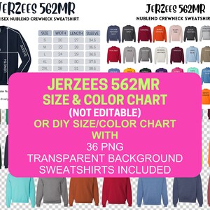 BUNDLE Size Chart Color Chart DIY Chart Jerzees 562MR mockup Etsy tool Nublend Crewneck Sweatshirt 36 color mockup S-3XL Etsy moc new seller