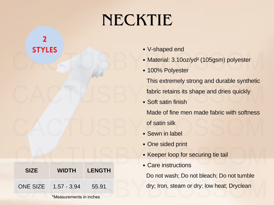 2 Size Chart Necktie Mockup Chart AOP All Over Print Size Chart Etsy