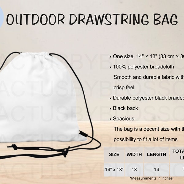 2 Size Chart Outdoor Drawstring Bag mockup One Size AOP All-over-prints Chart Etsy mock up POD Cinch Bag Printify listing etsy new seller