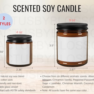 Gráfico de 2 tamanhos de vela de soja perfumada, gráfico de maquete de jarra âmbar para jarra, gráfico de dimensionamento de velas, ferramenta de listagem Etsy, tamanho de impressão 4 onças, 9 onças, maquete de ferramenta Etsy