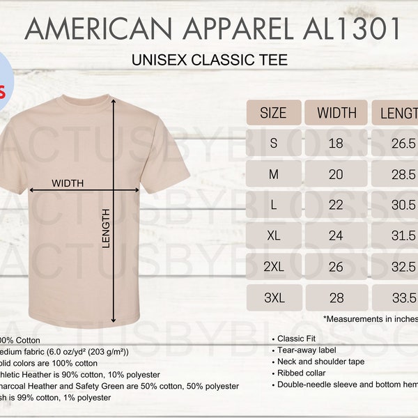 2 Size Chart American Apparel Alstyle AL1301 Mockup chart Unisex Short Sleeve Sizing Chart Etsy Listing Mock up Size S-3XL Mockup New Seller