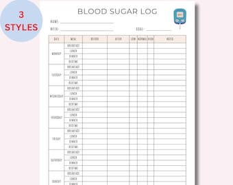 3 Blood Sugar Tracker Blood Sugar Chart Diabetes Log Doctor Visit Daily list Nursing Student Caretaker Pre-Diabetes Tracker Blood Sugar log