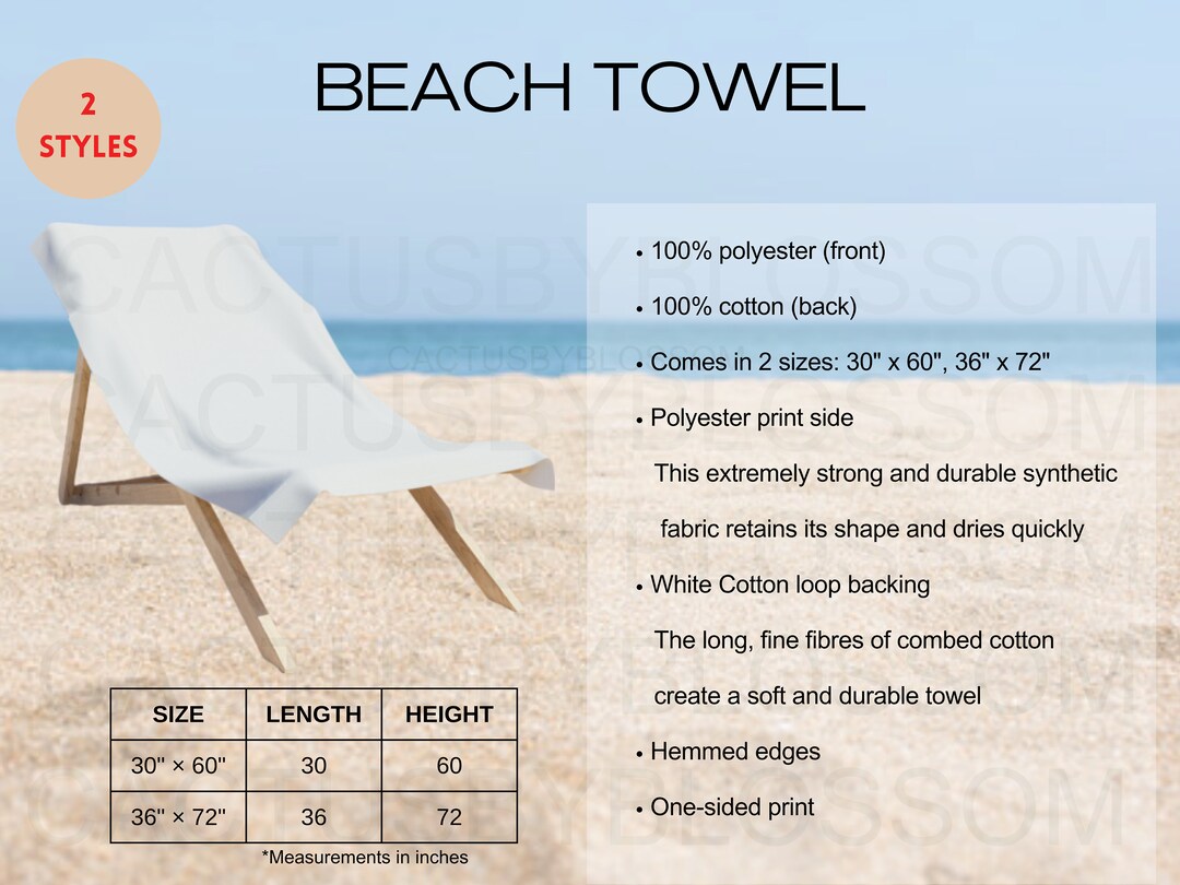 2 Size Chart Beach Towel Mockup Sizing All-over-prints Etsy Mockup ...