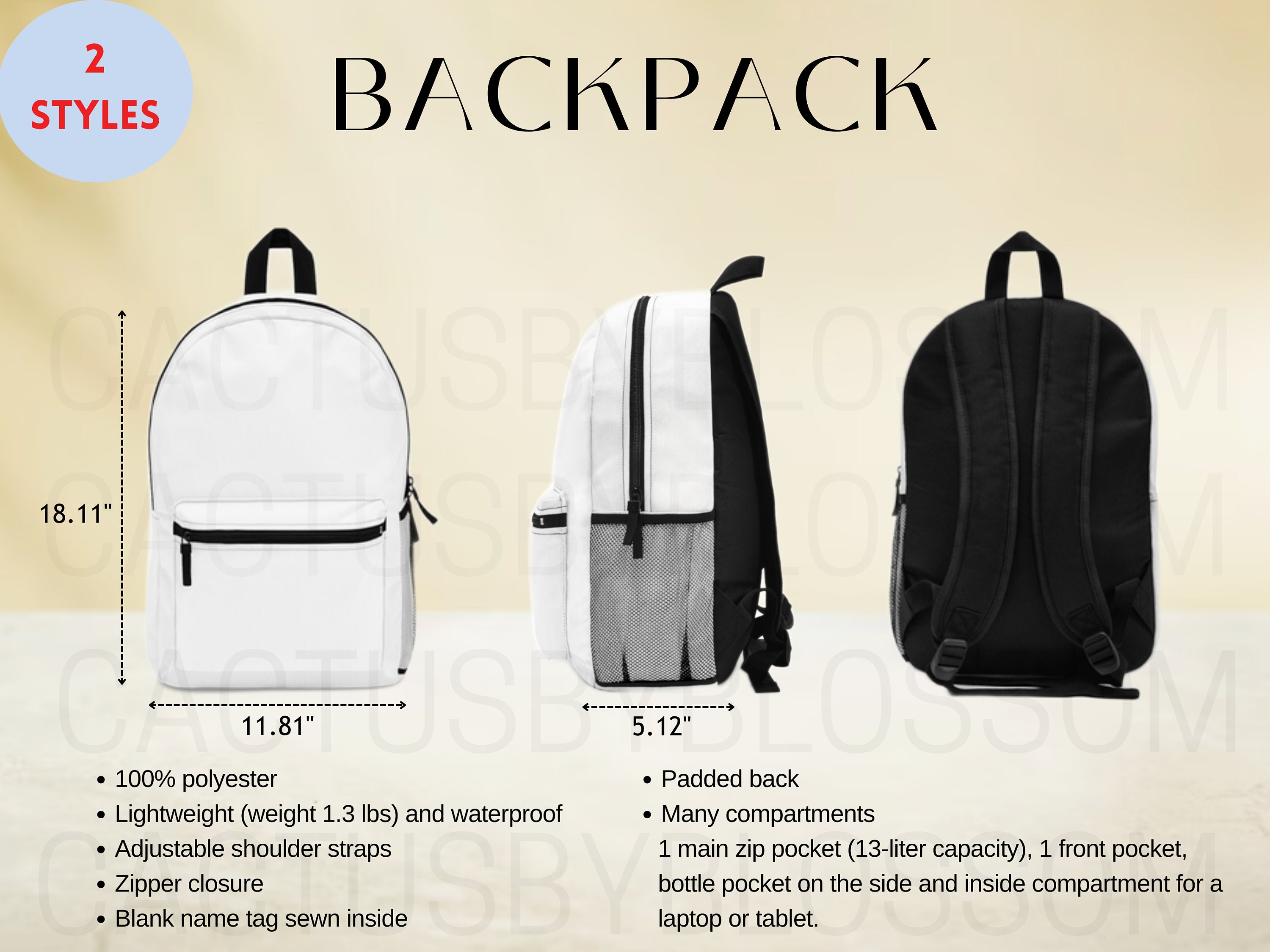 2 Size Chart Backpack Mockup Etsy Tool Polyester Backpack Size Chart