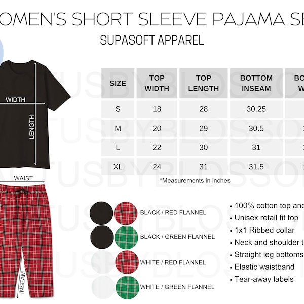 2 Size Chart Color Chart Supasoft Apparel Mockup chart Women Short Sleeve Pajama Set Sizing Chart Size S-XL Etsy Mockup New Seller Printify