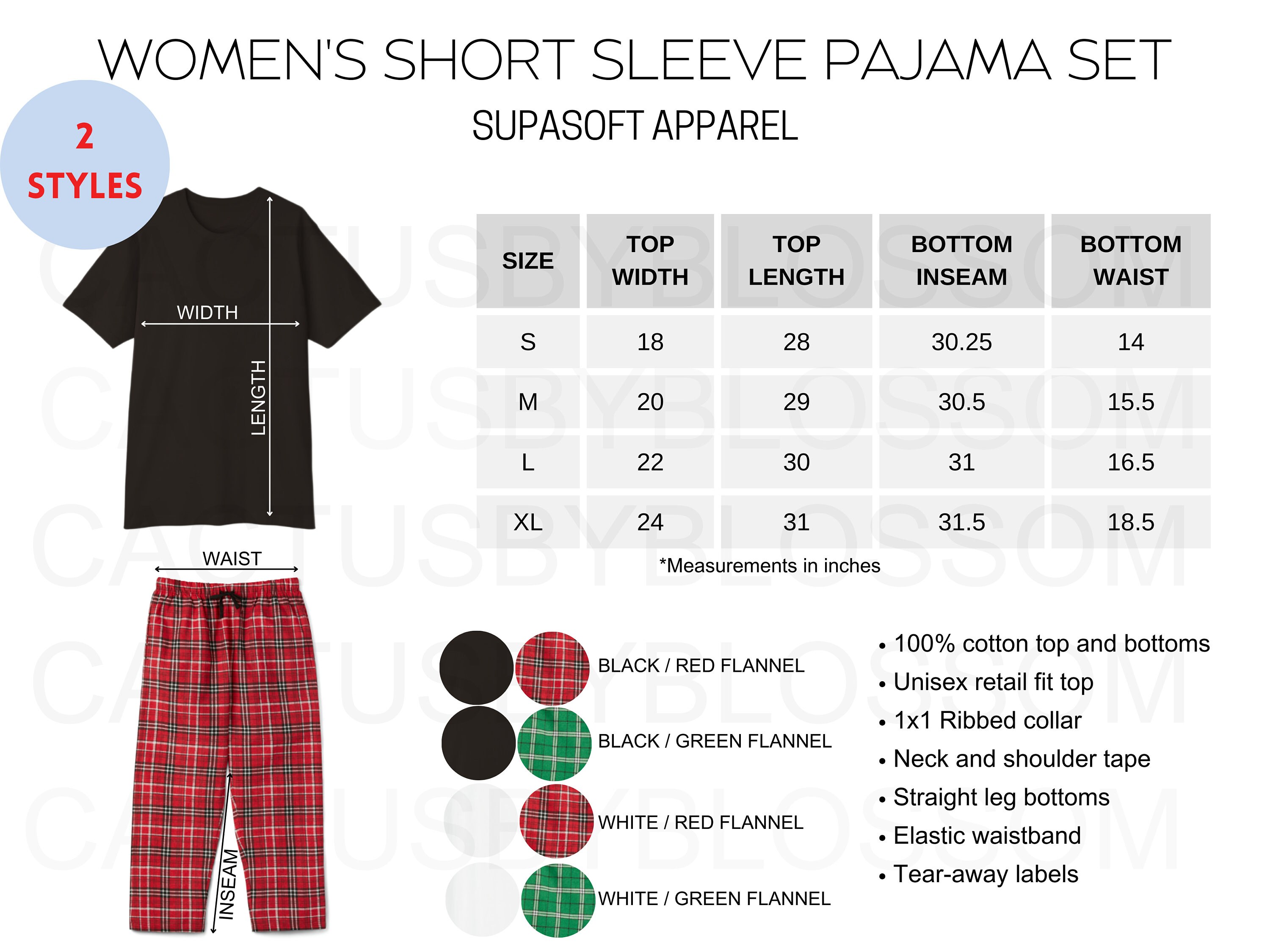 2 Size Chart Color Chart Supasoft Apparel Mockup chart Women Short Sleeve Pajama Set Sizing Chart Size S-XL Etsy Mockup New Seller Printify