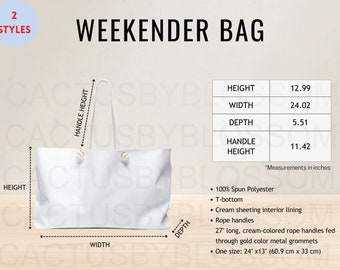 2 maattabel weekendtas mockup Etsy-tool polyester weekendtas maattabel Etsy mock-up weekendtas printify mock etsy nieuwe verkopervermelding