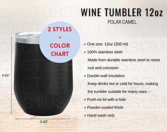 BUNDLE Size Chart Color Chart Wine Tumbler 12oz Polar Camel Mockup chart Size Chart Etsy Listing Size Chart Tumbler Printify POD AOP new