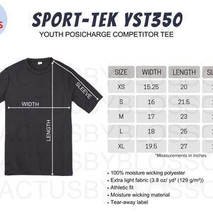 2 Size Chart Sport-Tek YST350 Mockup Youth Posicharge Competitor Tee Size Chart Etsy Listing Mock up Size XS-XL Etsy Mockup New Seller