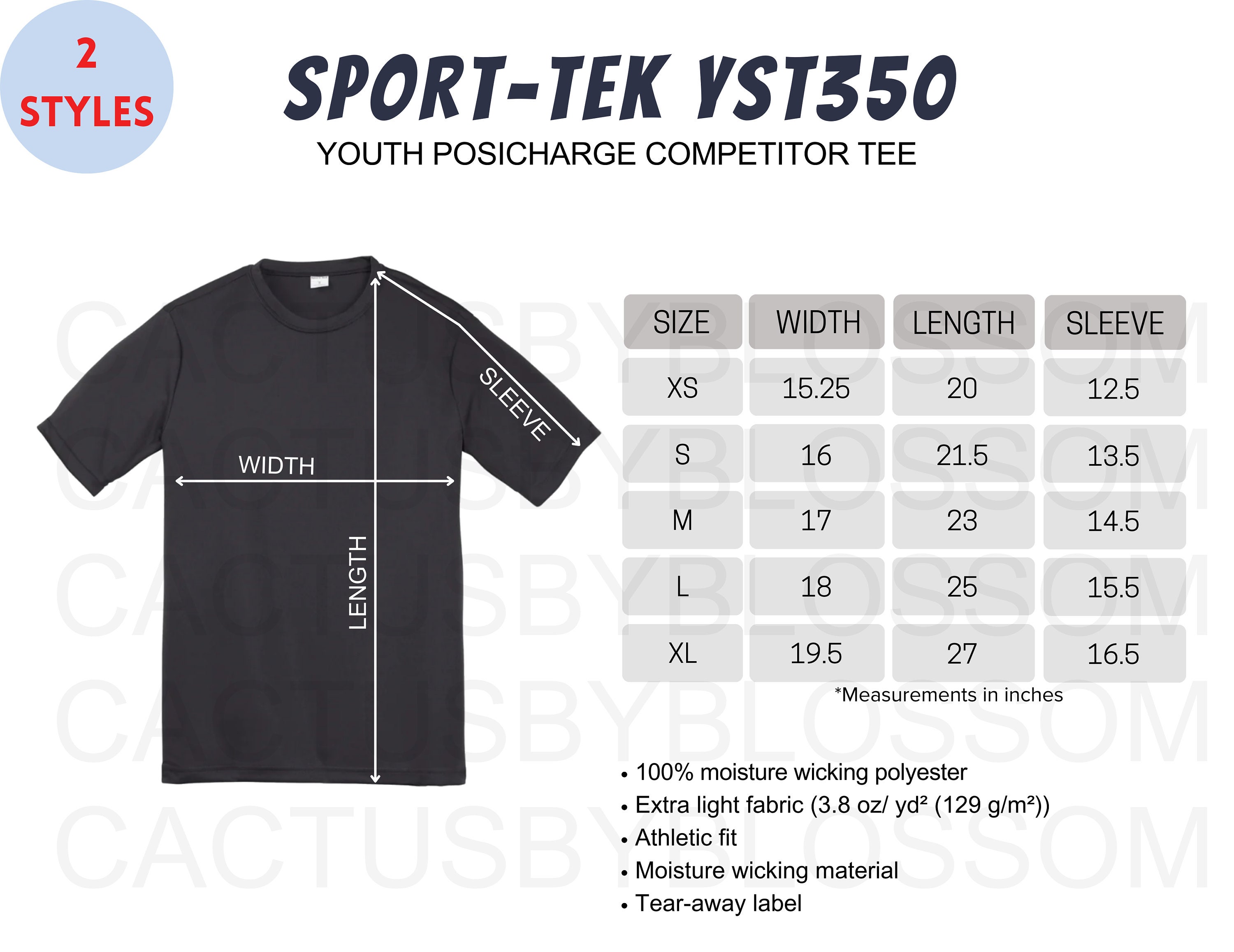 2 Size Chart Sporttek YST350 Mockup Youth Posicharge Competitor Tee