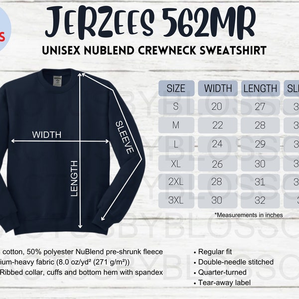 3 Size Chart Jerzees 562MR mockup Etsy tools Nublend Crewneck Size Chart Etsy mock up S-3XL Unisex long sleeve mock etsy listing new seller