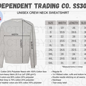 2 Size Chart Independent Trading Company SS3000 Mockup chart Unisex Crew Neck Sweatshirt Sizing Chart Mock up Size XS-5XL Mockup New Seller