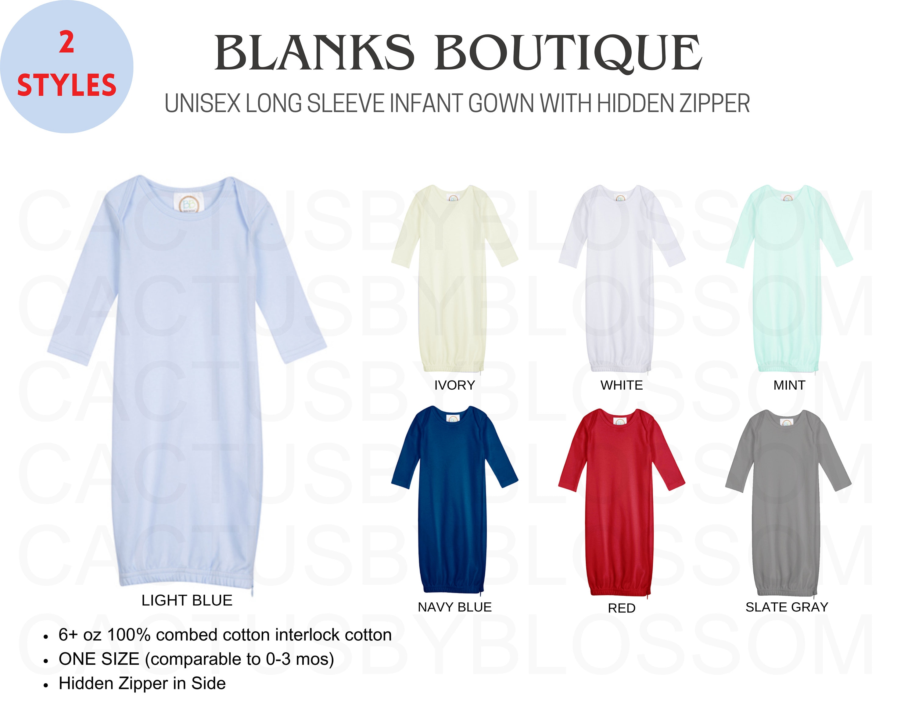 2 Color Chart Blanks Boutique Unisex Long Sleeve Infant Gown with Hidden Zipper mockup Etsy tool Etsy mockup listing 7 color new etsy seller