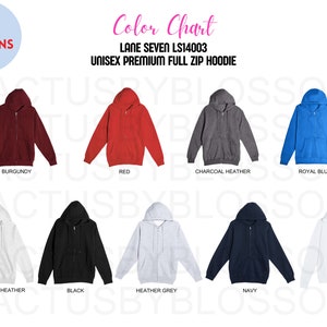 Maqueta de la carta de colores Lane Seven LS14003, herramienta de Etsy, sudadera con capucha unisex premium con cremallera completa, herramienta de Etsy, lista de colores, 9 Printify, nuevo vendedor de Etsy