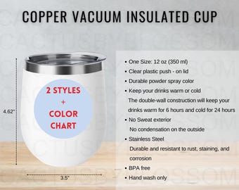 BUNDLE Size Chart Color Chart 12oz Copper Vacuum Insulated Cup Mockup chart Sizing Chart Etsy Listing tool POD Tumbler Printify Mockup AOP