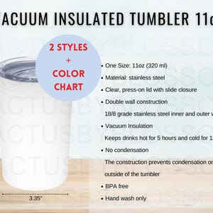 BUNDLE Size Chart Color Chart 11 oz Vacuum Insulated Tumbler Mockup chart Size Chart Etsy Listing Size Chart Tumbler Printify POD AOP new
