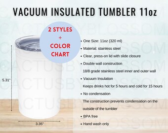 BUNDLE Size Chart Color Chart 11 oz Vacuum Insulated Tumbler Mockup chart Size Chart Etsy Listing Size Chart Tumbler Printify POD AOP new