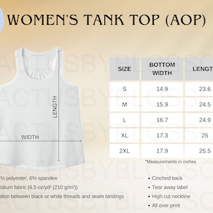 2 Size Chart Women&#39;s Tank Top (AOP) mockup Etsy tool Sizing S-2XL All-over-prints Chart Etsy mock up Printify POD listing etsy new seller