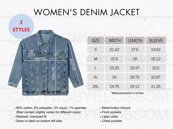 2 Size Chart Women's Denim Jacket (AOP) mockup Etsy tool Sizing S-2XL All-over-prints Chart Etsy mock up Printify POD listing new seller