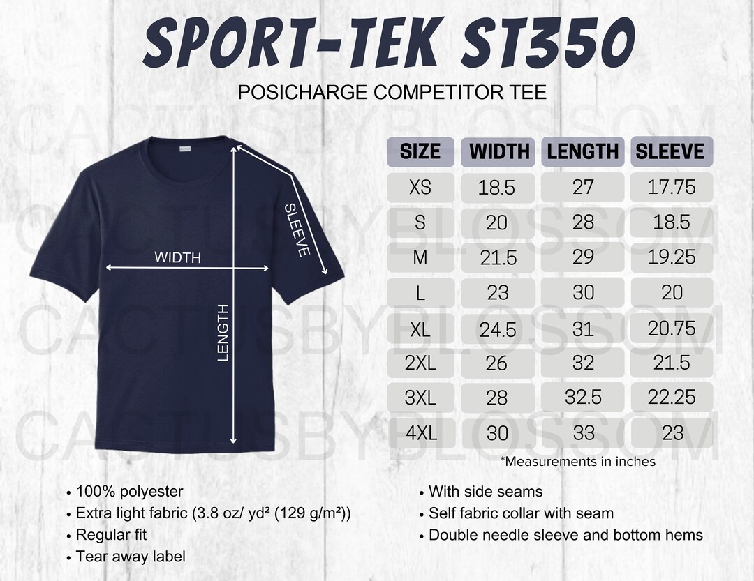Size Chart Sporttek ST350 Mockup for Posicharge Competitor Etsy