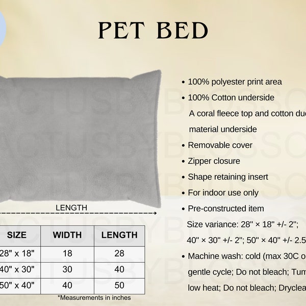 2 Size Chart Pet Bed mockup Sizing All-over-prints Chart Doggie Etsy mock up Cat Printify furbaby POD Mockup listing pet bed etsy new seller