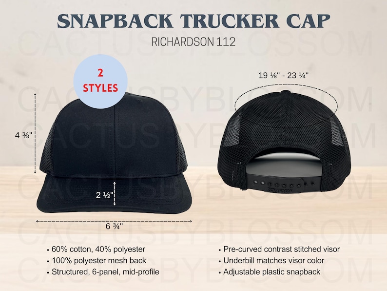 Snapback Size 2 Size Chart Snapback Trucker Cap Richardson 112 Mockup Size Chart Etsy ...