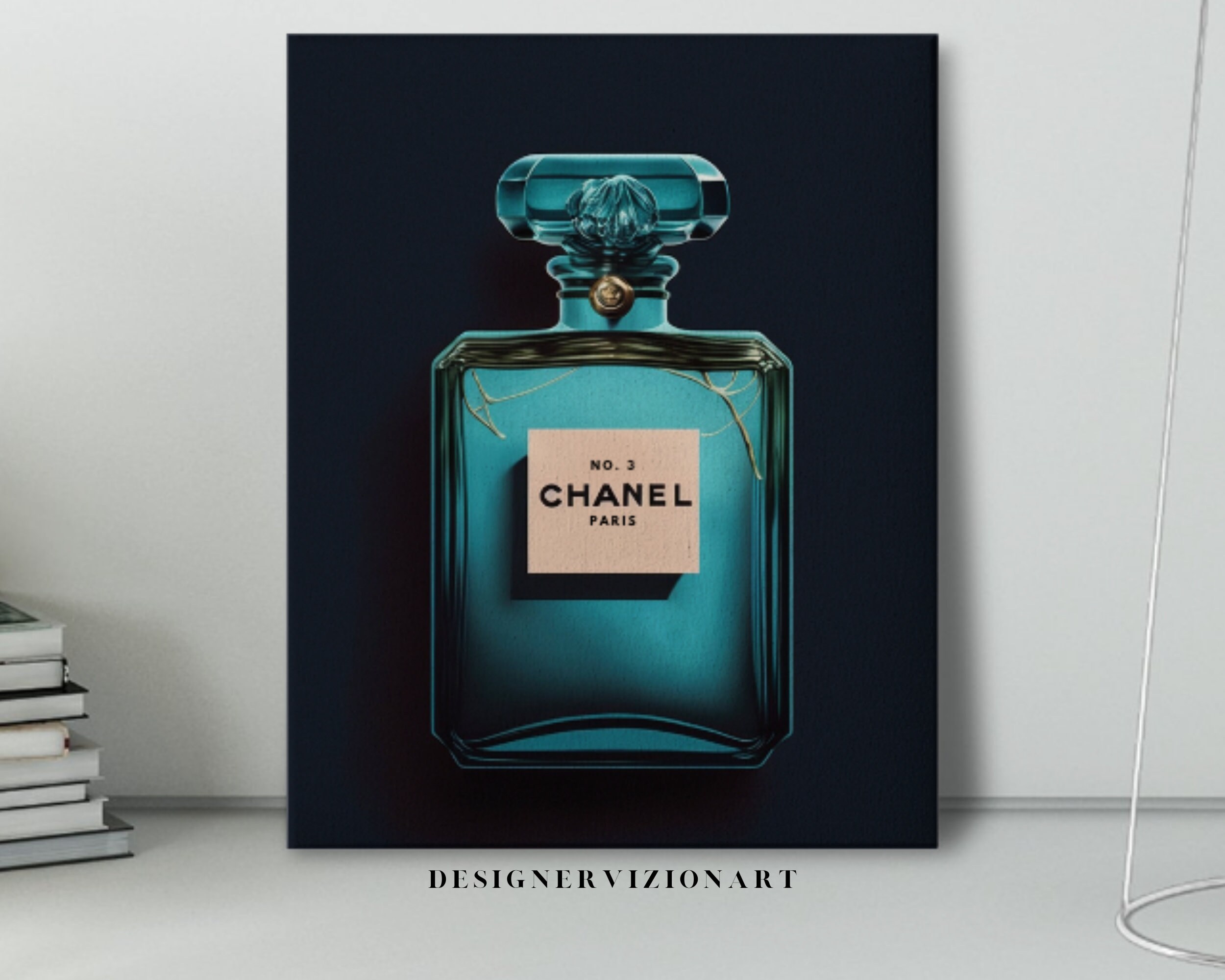 Framed Canvas Art (White Floating Frame) - Sweet Escape: Chanel Perfume Bottle by Artsy Bessy ( Fashion > Fashion Brands > Chanel art) - 26x18 in