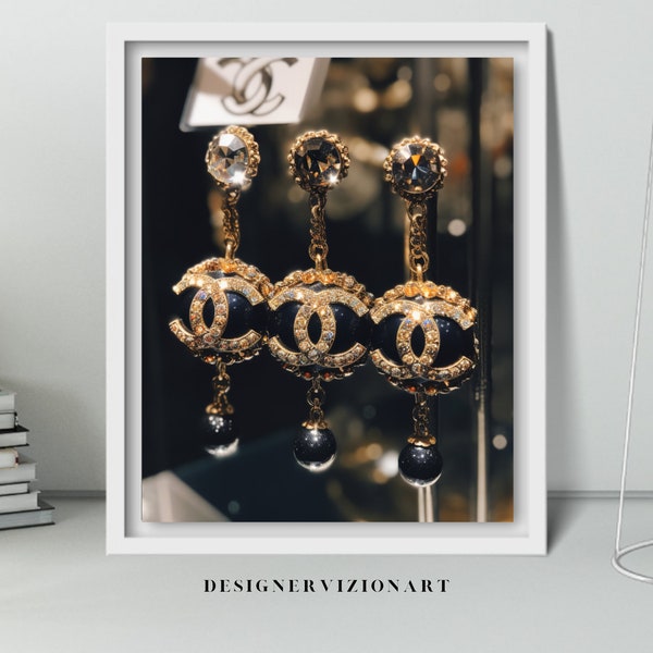 Designer Art, Chanel Earrings no.1, Luxury Fashion Poster, Digital Download, aesthetic designer wall art, dorm and home decor