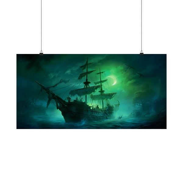 Ghost Pirate Ship Matte Horizontal Poster