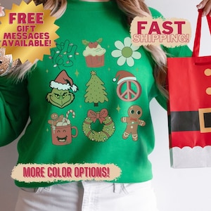Christmas Grinch Doodle Sweatshirt, Groovy Christmas Shirt, Grinchmas Sweatshirt, Grieench Sweat, Grin Hoodie, Grinch Crewneck Cute Xmas Tee