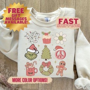 Christmas Grinch Doodle Sweatshirt, Groovy Christmas Shirt, Grinchmas Sweatshirt, Grieench Sweat, Grin Hoodie, Grinch Crewneck Cute Xmas Tee