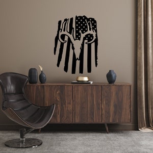 Deer Skull with American Flag Metal Sign