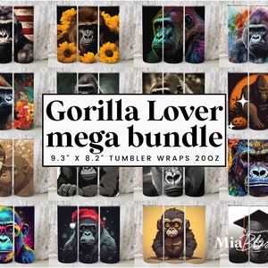 60+ Gorilla Bundle 20oz Skinny Tumbler Sublimation Design, Gorilla Lovers, Digital Download, Straight & Tapered Tumbler Wrap PNG