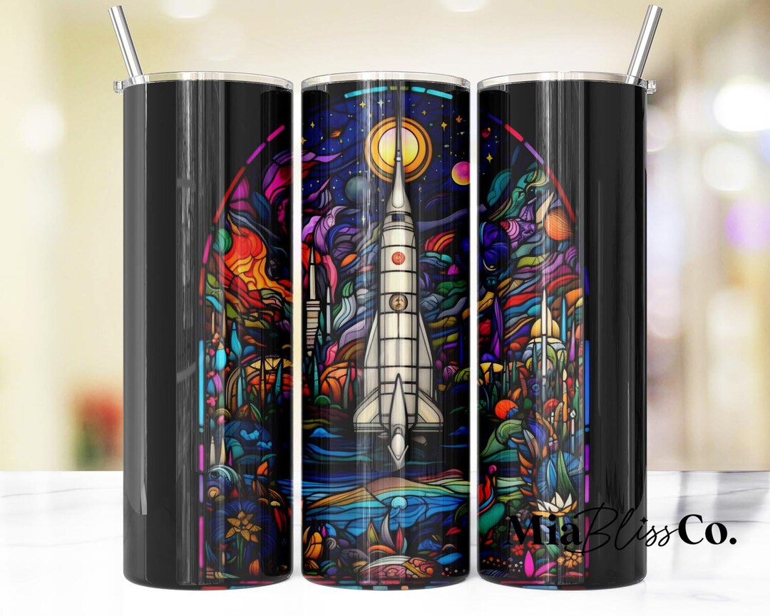 Skinny Rocketship ROCKET SHIP Stained Glass 20oz Skinny Tumbler Sublimation Designs ...