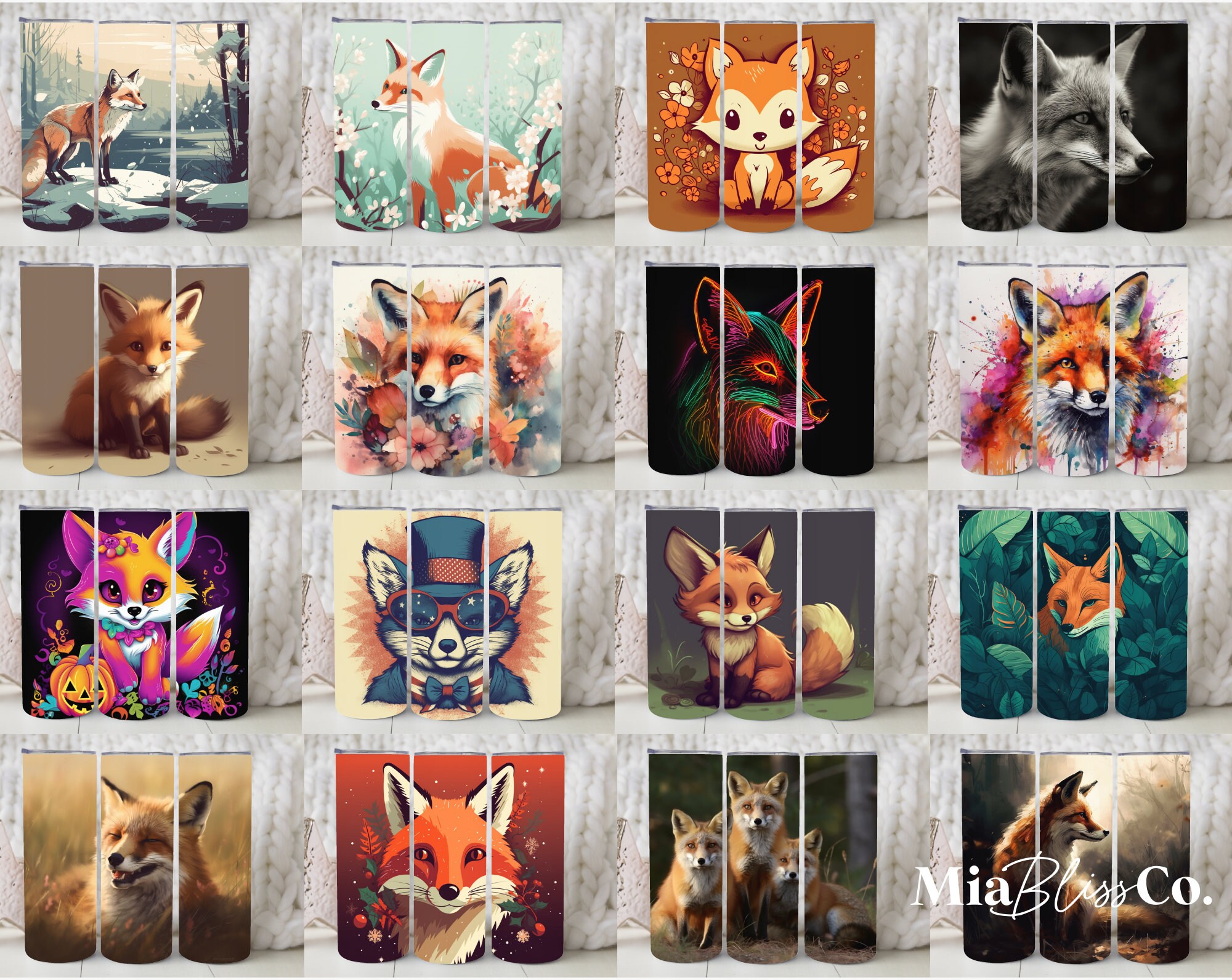 50 Fox Bundle 20oz Skinny Tumbler Sublimation Design Fox - Etsy