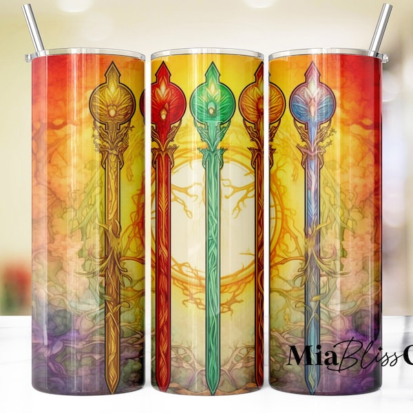 Five Of Wands 2 Tarot Card 20oz Skinny Tumbler Sublimation Designs - Straight & Tapered Skinny Wraps for Tumblers PnG