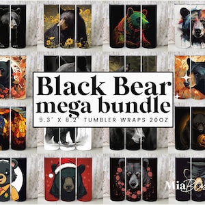 50 Black Bear Bundle 20 oz Skinny Tumbler Sublimation Design, Sports, Mens, Digital Download, Straight & Tapered Tumbler Wrap PNG