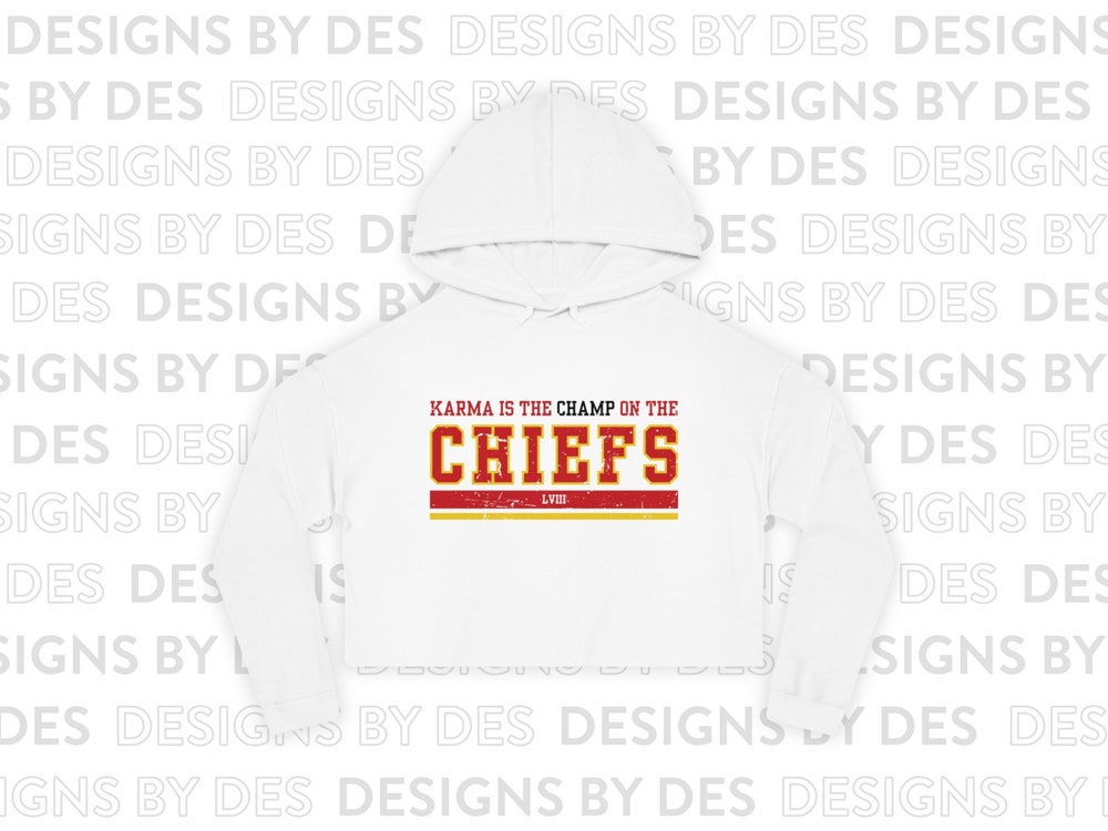 Chiefs Karma Cropped Hooded Sweatshirt, Women'S Cropped Hooded Sweatshirt, Sports Apparel, Kansas City Chiefs Apparel, Taylor Swift Apparel