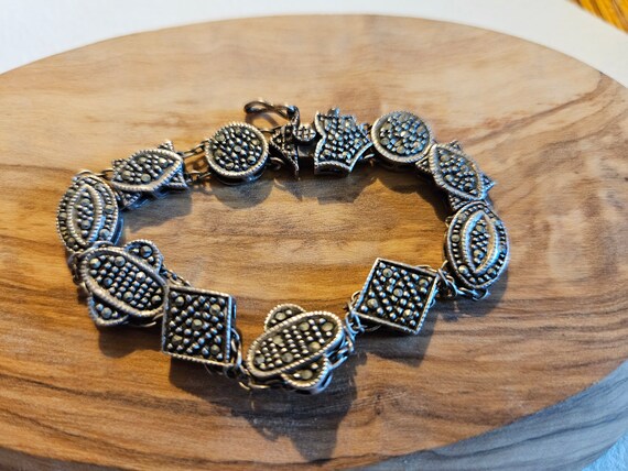 Sterling and Copper Marcasite Link Bracelet - image 7