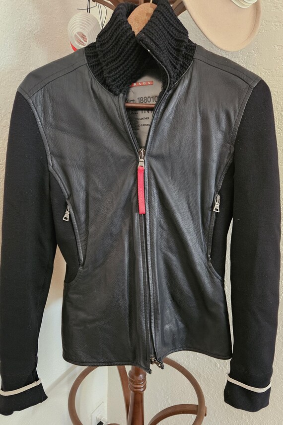 1990's Prada Leather Jacket With Wool Sleeves and Collar - Etsy