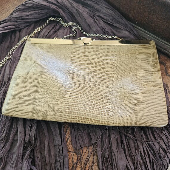 VTG "Snakeskin" Embossed Leather Evening Bag with… - image 6