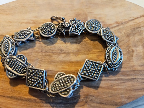 Sterling and Copper Marcasite Link Bracelet - image 2