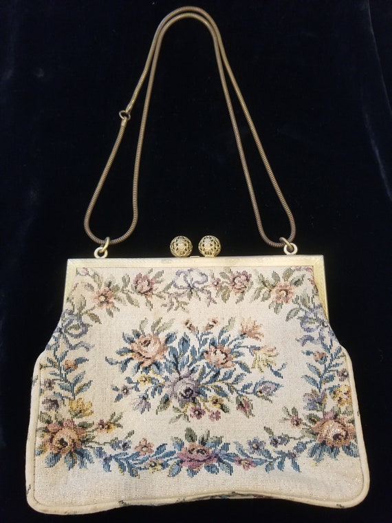 Vintage Olla' 1950's - 1960's Floral Tapestry Carpet Bag