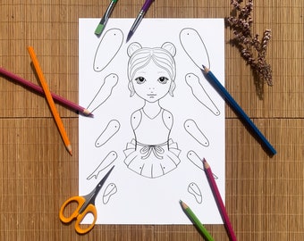 Articulated Ballerina Paper Doll to Colour Digital Download