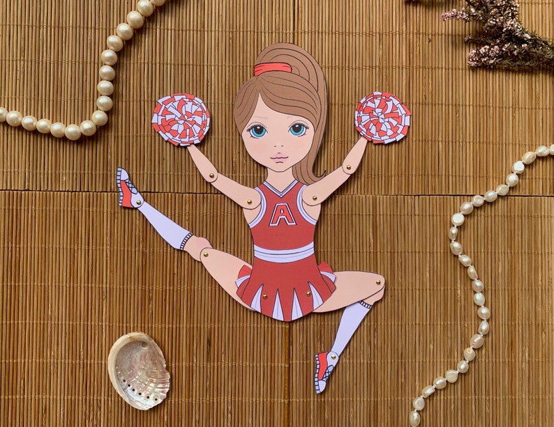 Articulated Cheerleader Paper Doll to Colour Digital Download Etsy