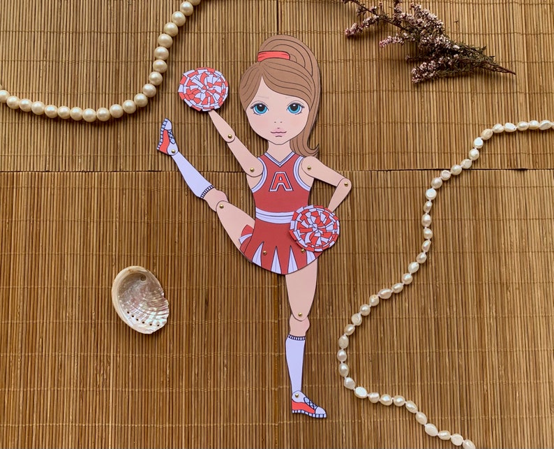 Articulated Cheerleader Paper Doll to Colour Digital Download Etsy