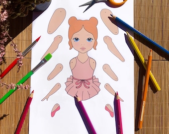 Colored Articulated Ballerina Paper Doll Digital Download