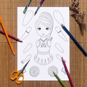Articulated Cheerleader Paper Doll to colour Digital Download