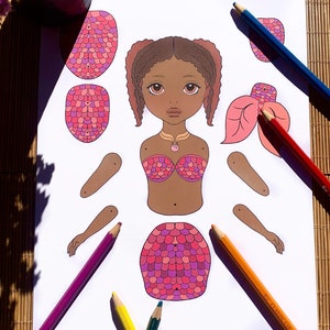 Colored Articulated Mermaid Paper Doll Digital Download